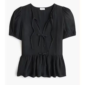 J.Crew Factory | NWT Tie-Front Puff-Sleeve Top Black | Sz 16